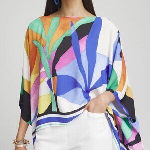 Chico's Poncho Tropical Border Stripe L/XL